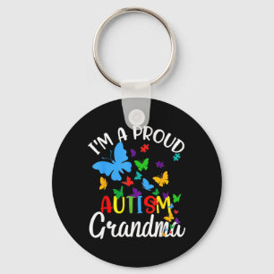 A Proud Autism Grandma Puzzle Ribbon Butterfly Keychain