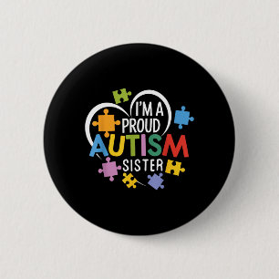A Proud Autism Sister Awareness Love Heart Puzzle 2 Inch Round Button