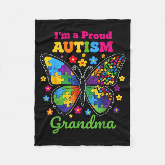A Proud Grandma Autism Awareness Flowers Butterfly Fleece Blanket