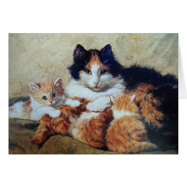 A Proud Mother - A Cat with her Yellow Kittens (Front Horizontal)