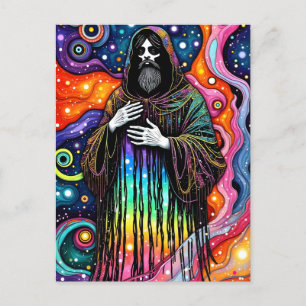 A psychedelic priest postcard
