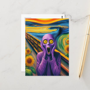 A Purple Alien Screaming in the Sunflowers Postcard