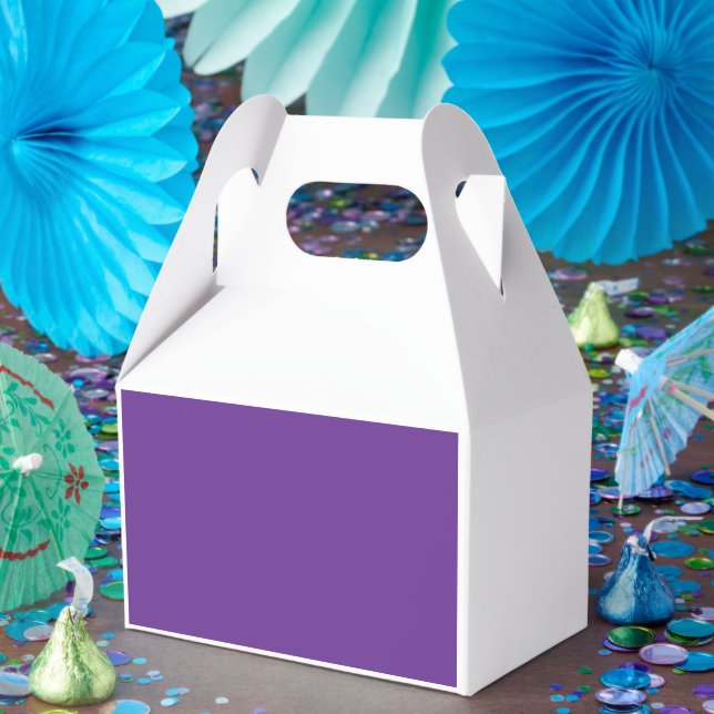 a purple background with a white border favor box (Party)