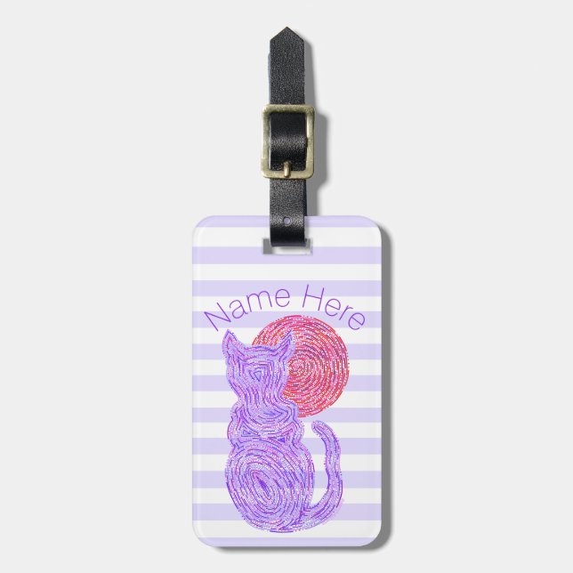 A Purple Cat And The Moon Cat Lover Kitten Feline Luggage Tag (Front Vertical)