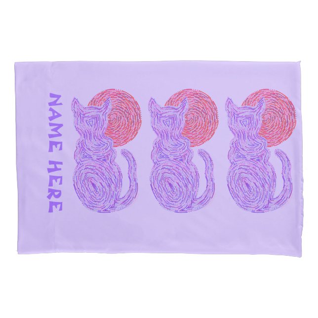 A Purple Cat And The Moon Cat Lover Kitten Feline Pillowcase (Front)