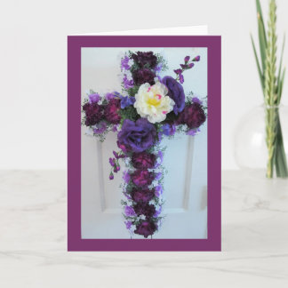 A Purple Flower Cross Arrangement Card