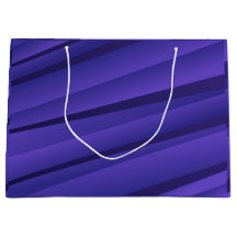 A purple gift bag with a wavy, abstract pattern 