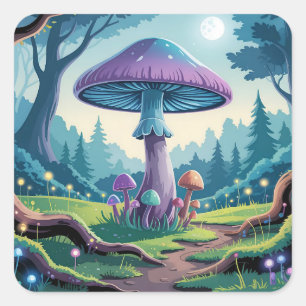 A Purple Mushroom Square Sticker
