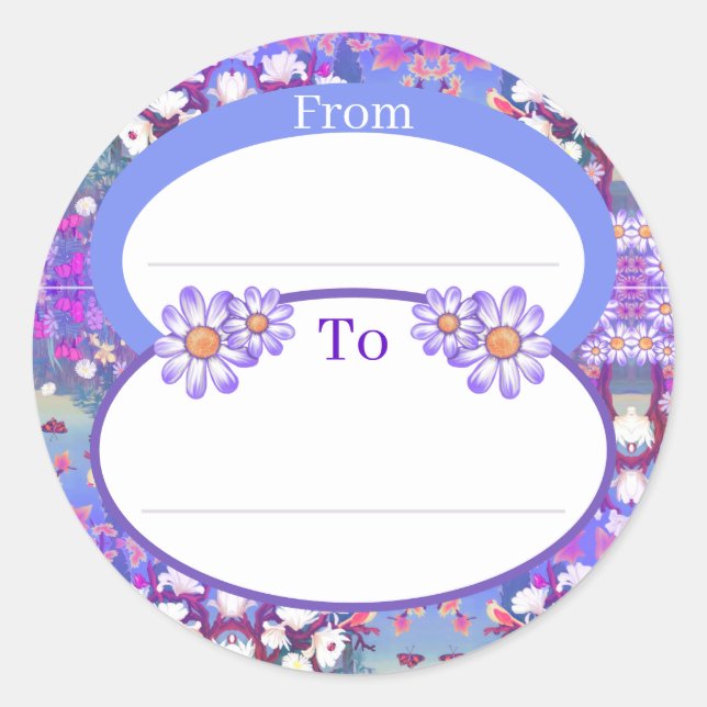 A purple Paradise classic round sticker (Front)