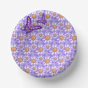 A purple paradise daisy/butterfly paper plate