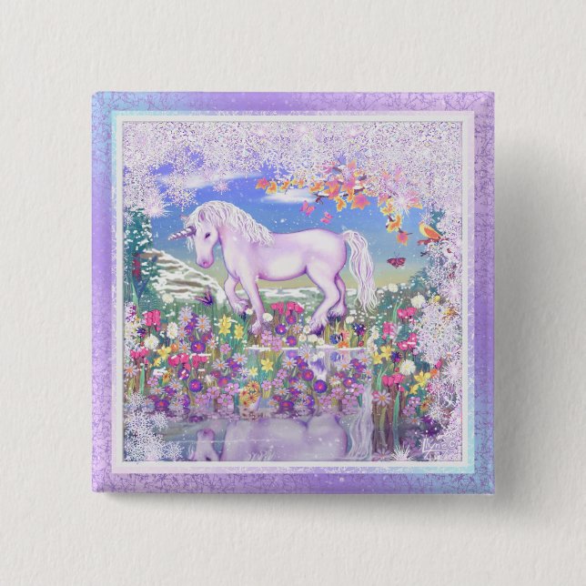 a purple paradise & snow 2 inch square button (Front)