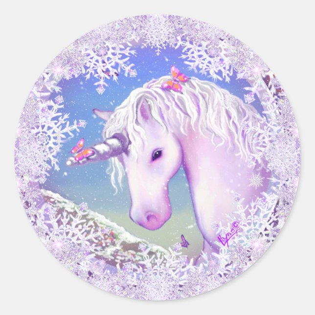 A purple paradise & snowflakes classic round sticker (Front)