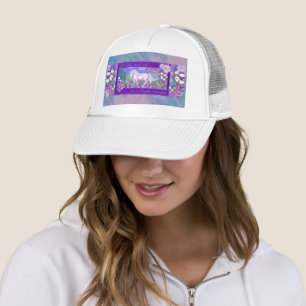 A purple paradise trucker hat