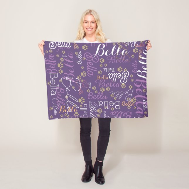 a purple, personalized dog blanket (In Situ)