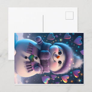 A Purple-Scarfed Snow Sweetheart - snowman gi Holiday Postcard