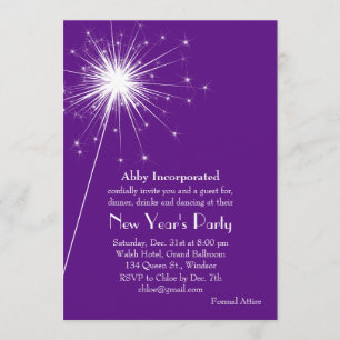 A Purple Sparkler New Year's Eve Party Invitation
