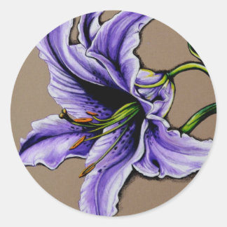 A purple stargazer lily classic round sticker