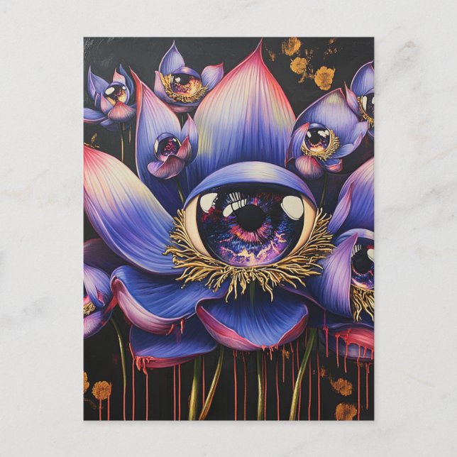 A Purple Surreal Flower With Eyeballs Postcard (Front)