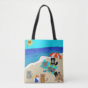 A Purrfectly Fun Day at the Beach Cute Cats Tote Bag