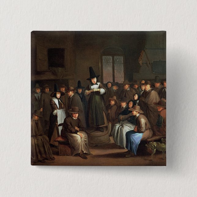 A Quakers Meeting 2 Inch Square Button (Front)