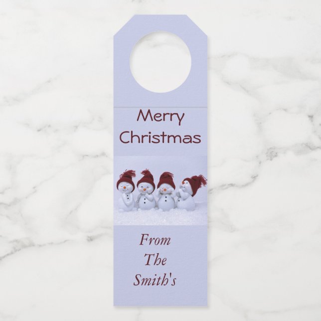 A quartet of snowmen bottle tag (Front)