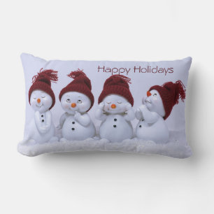 A quartet of snowmen lumbar pillow