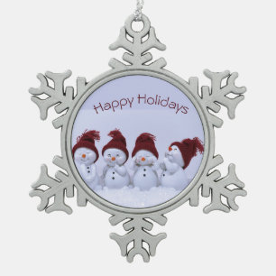 A quartet of snowmen snowflake pewter christmas ornament