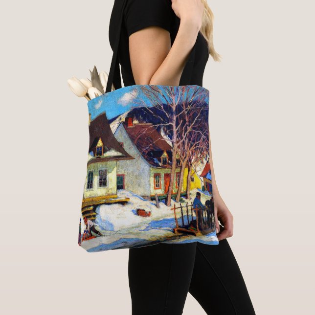 A Quebec Village Street - Clarence Gagnon artwork Tote Bag (Close Up)