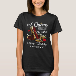 A Queen Was Born In December Retro Hearts Leopard  T-Shirt