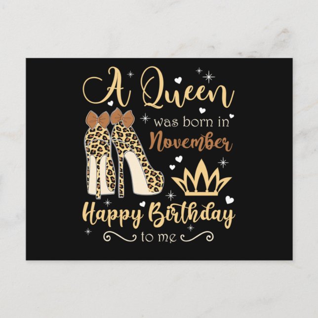 A Queen Was Born In November Happy Birthday Invitation Postcard (Front)