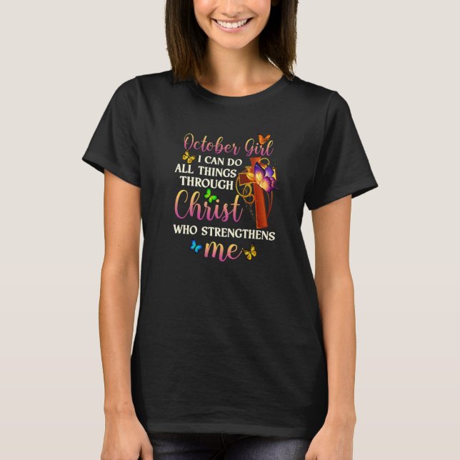 A Queen Was Born In October Birrthday October Girl T-Shirt (Front)