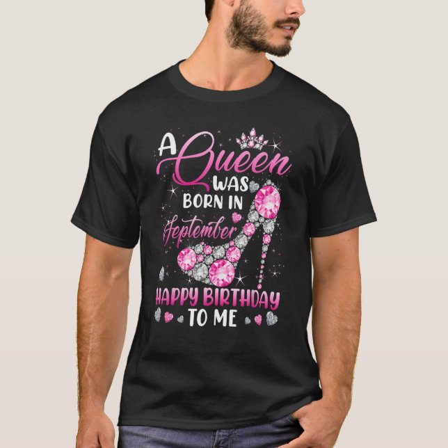 A Queen Was Born In September Diamond Pink High He T-Shirt (Front)