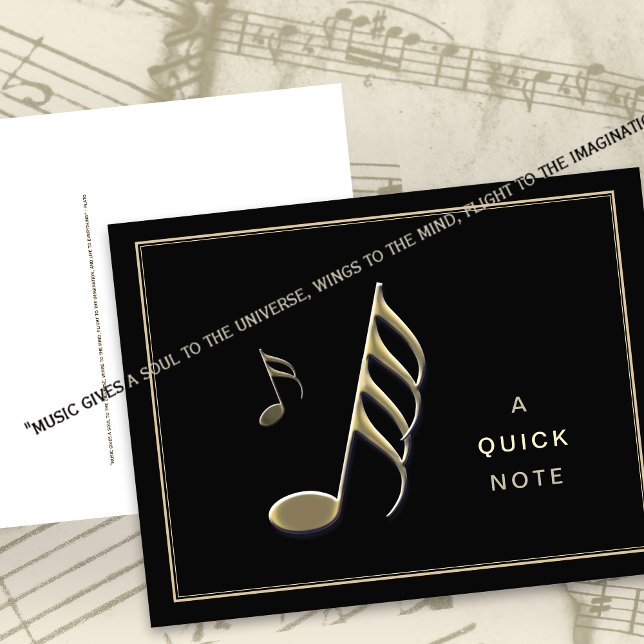 “A Quick Note" Gold Music Note Black Postcard (Creator Uploaded)