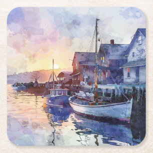 A Quiet Harbour Square Paper Coaster