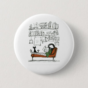 A Quiet Reading Afternoon Hand-Drawn Book Lover 2 Inch Round Button