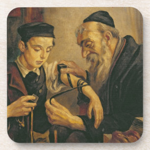 A Rabbi tying the Phylacteries to the arm of a boy Coaster