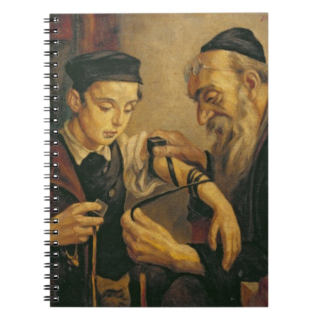 A Rabbi tying the Phylacteries to the arm of a boy Notebook (Front)