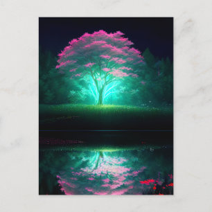 A Radiant Tree Bathed in Lake's Glow Postcard