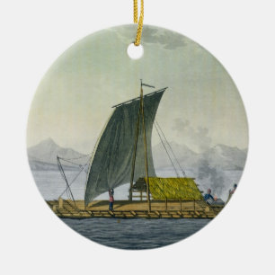 A raft leaving the port of Guayaquil, Ecuador, fro Ceramic Ornament