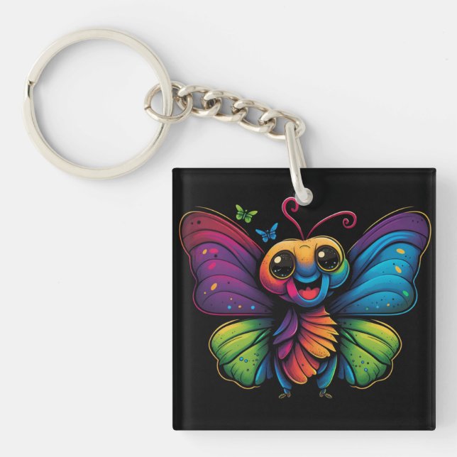 A rainbow-coloured-butterfly keychain (Front)