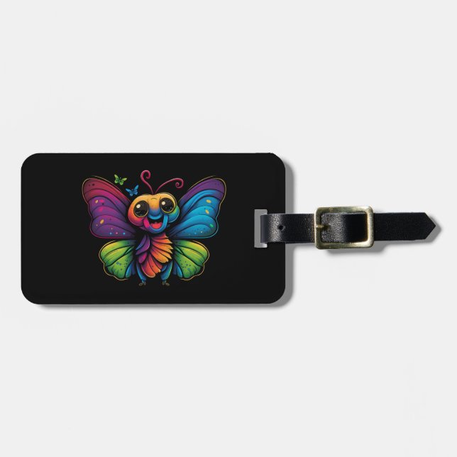 A rainbow-coloured-butterfly luggage tag (Front Horizontal)