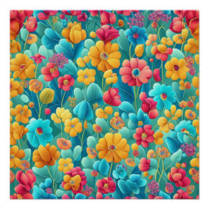  A Rainbow of Blooms: Vibrant Floral Pattern Poster