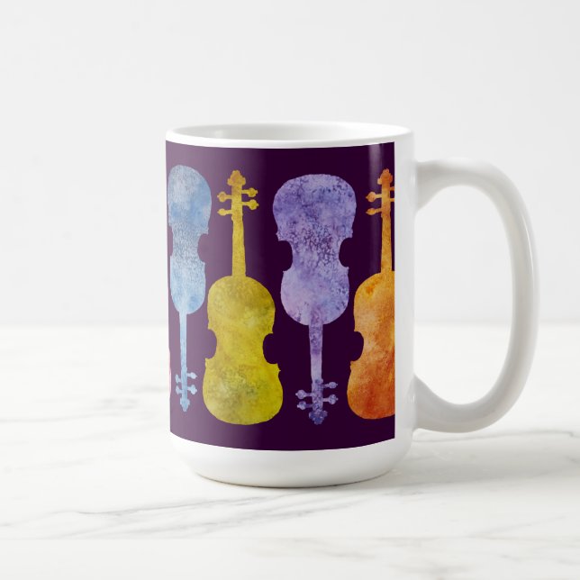 A Rainbow of Violins on Plum Coffee Mug (Right)