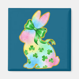 A Rainbow Rabbit With Green Bow And Shamrock St Pa Magnet