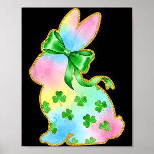 A Rainbow Rabbit With Green Bow And Shamrock St Pa Poster