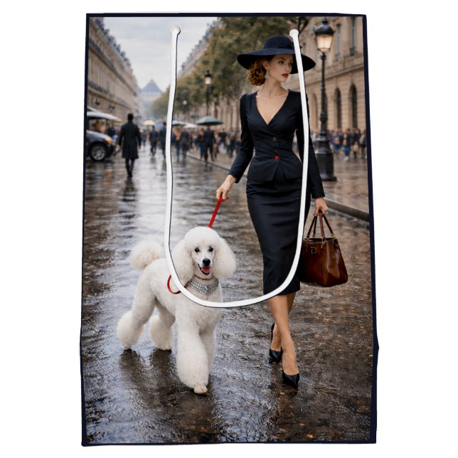 A Rainy Day In Paris, Poodle  Medium Gift Bag (Back)