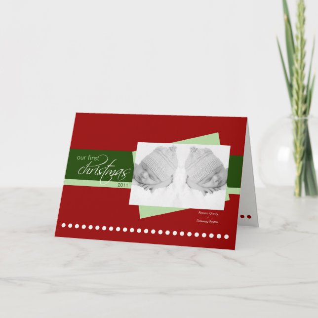 Ă?re carte de vacances de Noël de jumeaux (rouge) (Devant)