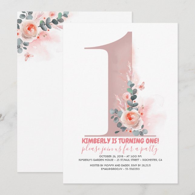 Ă?re invitation d'anniversaire de bébés (Devant / Derrière)