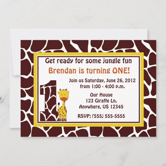 Ă?re invitation d'anniversaire de girafe (Devant)