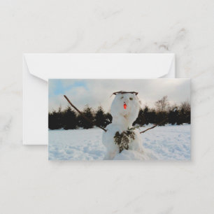 A real Snowman & a winter landscape photo  Card
